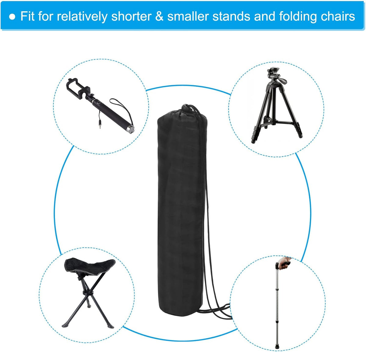 20 Inch Ultra Mini Chair Replacement Bag, Nylon Foldable Tripod Carry Case Storage Bag with Shoulder Strap for Outdoor Travel, Black
