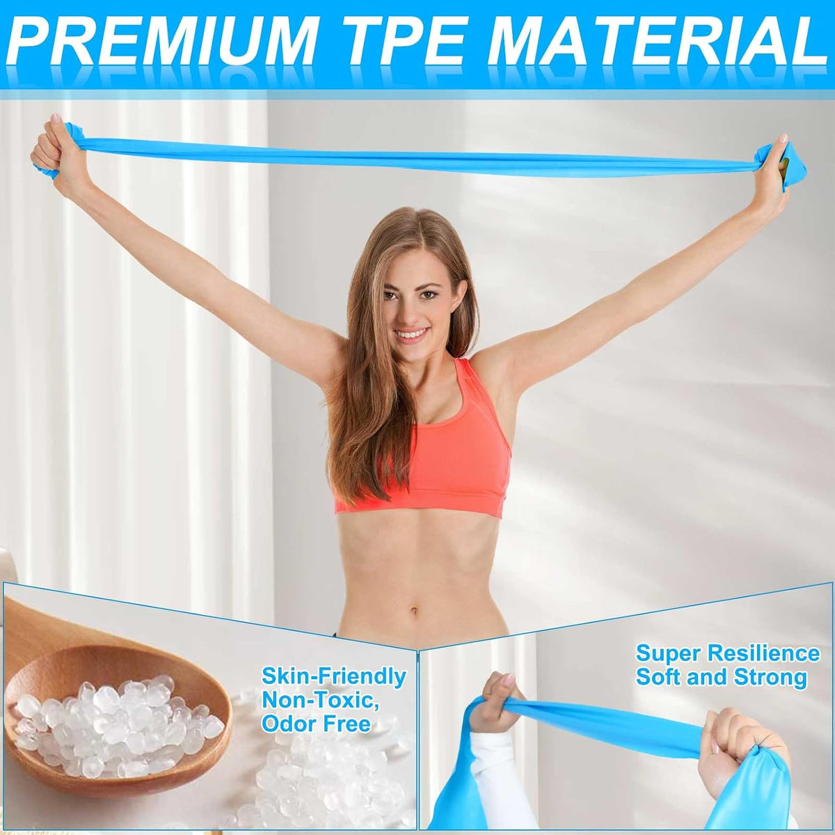 10 Pcs Resistance Bands Professional Exercise Elastic Bands Latex-Free Yoga Starter Set for Pilates, Physical Therapy, Strength Training, Yoga, Working Out for Women Home Gym