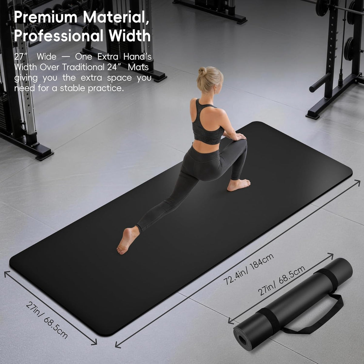 Professional PU & Natural Rubber Yoga Mat – Non Slip 5mm Thick Workout Mats for Women & Men, 72"x27" Wide Exercise Pad for Hot Yoga, Pilates, HIIT & Home Gym – Strap Included