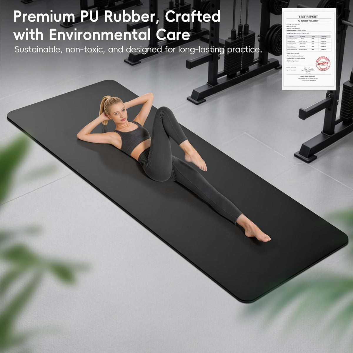 Professional PU & Natural Rubber Yoga Mat – Non Slip 5mm Thick Workout Mats for Women & Men, 72"x27" Wide Exercise Pad for Hot Yoga, Pilates, HIIT & Home Gym – Strap Included