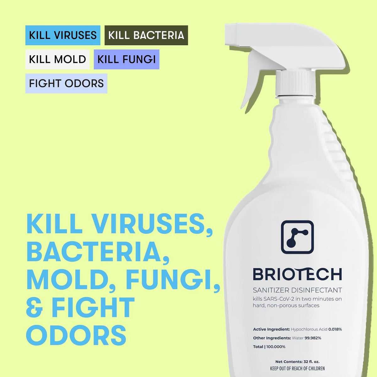 BRIOTECH Sanitizer Disinfectant, Hypochlorous Acid, 32 oz