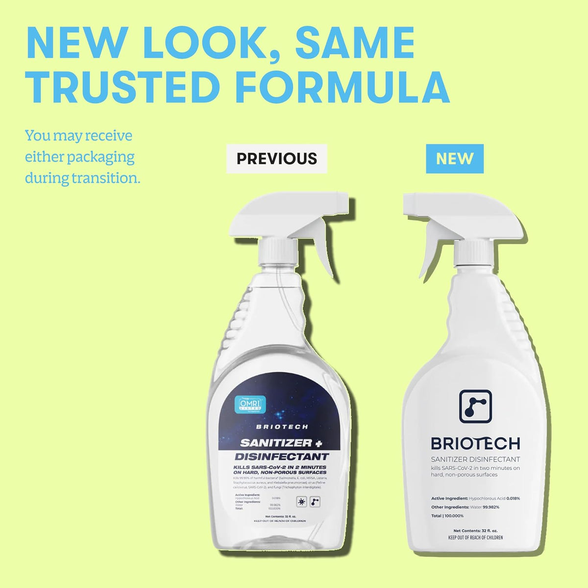 BRIOTECH Sanitizer Disinfectant, Hypochlorous Acid, 32 oz
