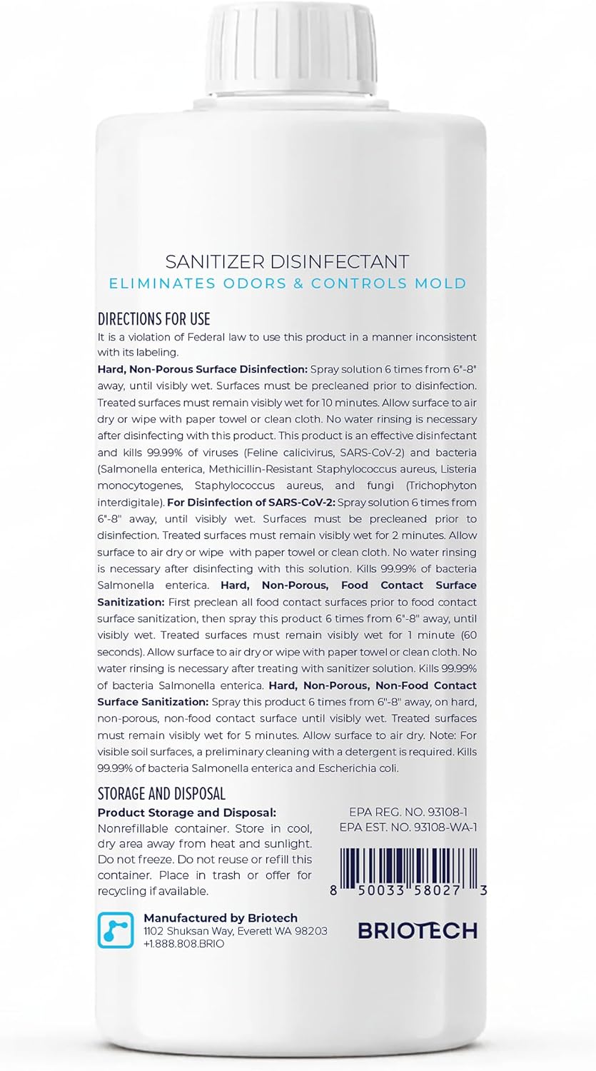 BRIOTECH Sanitizer Disinfectant, Hypochlorous Acid, 32 oz