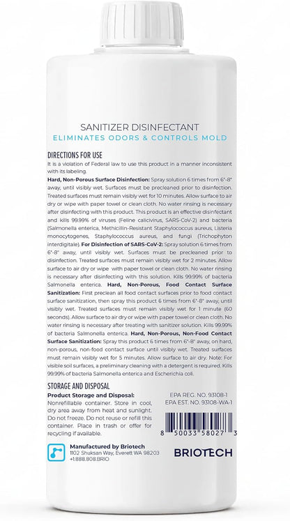BRIOTECH Sanitizer Disinfectant, Hypochlorous Acid, 32 oz