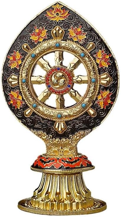 Peaceful Wheel of Dharma Statue - Gold Alloy Lotus Design for Zen Decor & Mindfulness, Spiritual Tabletop Art for Meditation, Yoga Studio & Home Office