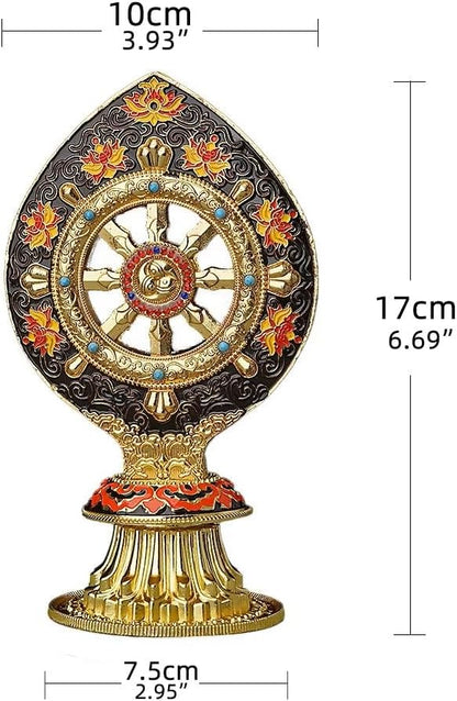 Peaceful Wheel of Dharma Statue - Gold Alloy Lotus Design for Zen Decor & Mindfulness, Spiritual Tabletop Art for Meditation, Yoga Studio & Home Office