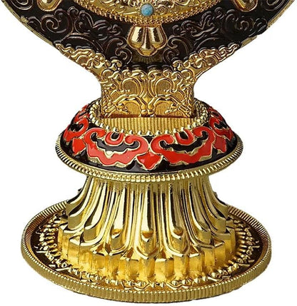 Peaceful Wheel of Dharma Statue - Gold Alloy Lotus Design for Zen Decor & Mindfulness, Spiritual Tabletop Art for Meditation, Yoga Studio & Home Office
