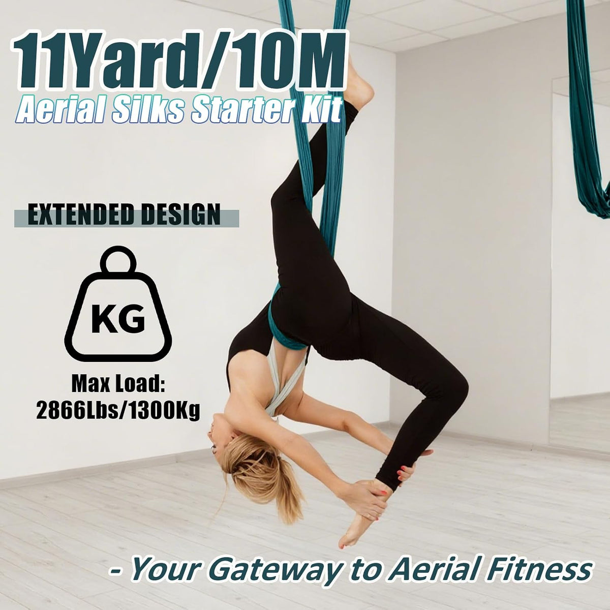 Aerial Silks Kit & Aerial Yoga Hammock - 11Yd Premium Fabric with Hardware