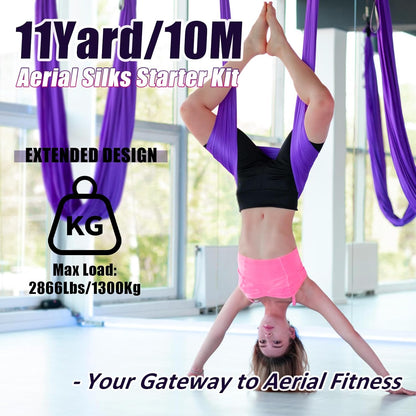 Aerial Silks Kit & Aerial Yoga Hammock - 11Yd Premium Fabric with Hardware