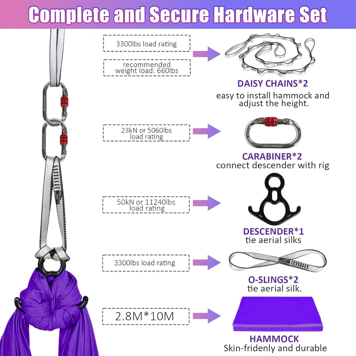 Aerial Silks Kit & Aerial Yoga Hammock - 11Yd Premium Fabric with Hardware