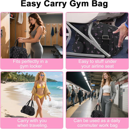 Mini Gym Bag for Women, Small Gym Tote Bag Puffy Quilted Sports Duffel Bag with Wet Compartment and Coin Purse Duffel Bags Dance Yoga Workout Bag for Gifts (All Black, Mini-12.6")