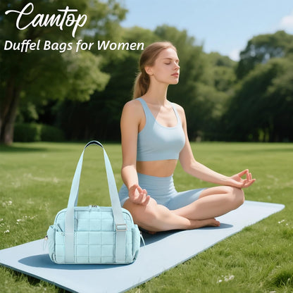 Mini Gym Bag for Women, Small Gym Tote Bag Puffy Quilted Sports Duffel Bag with Wet Compartment and Coin Purse Duffel Bags Dance Yoga Workout Bag for Gifts (All Black, Mini-12.6")