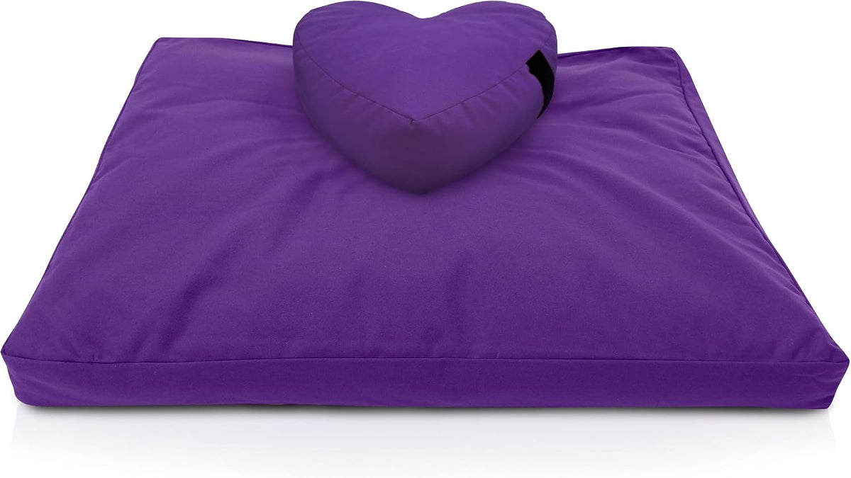 Meditation Cushion Mat Set - Zafu Floor Pillow Organic Buckwheat Pillow + Cotton Filled Zabuton Prayer Pad - Meditation Pillow Yoga Knee Pad - Made in USA - 14" Round or 18" Oval