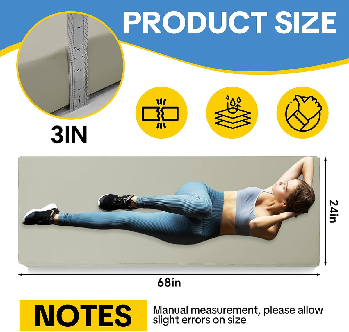 3-Inch Thick Yoga Mat, 68"x24" Extra Thick PU Leather Exercise Mat, High-Density Foam Gymnastics Cushion for Yoga, Fitness, Pilates, Stretching
