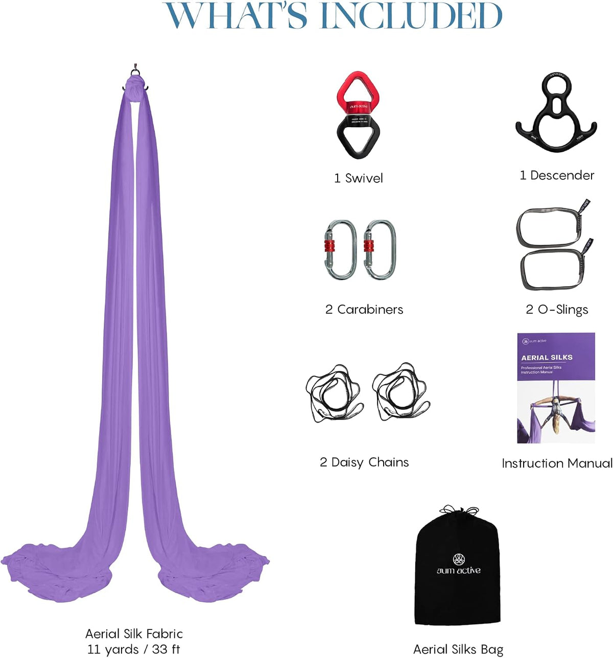 Aerial Silks Yoga Hammock Kit, 11 Yards, Hardware and Swivel