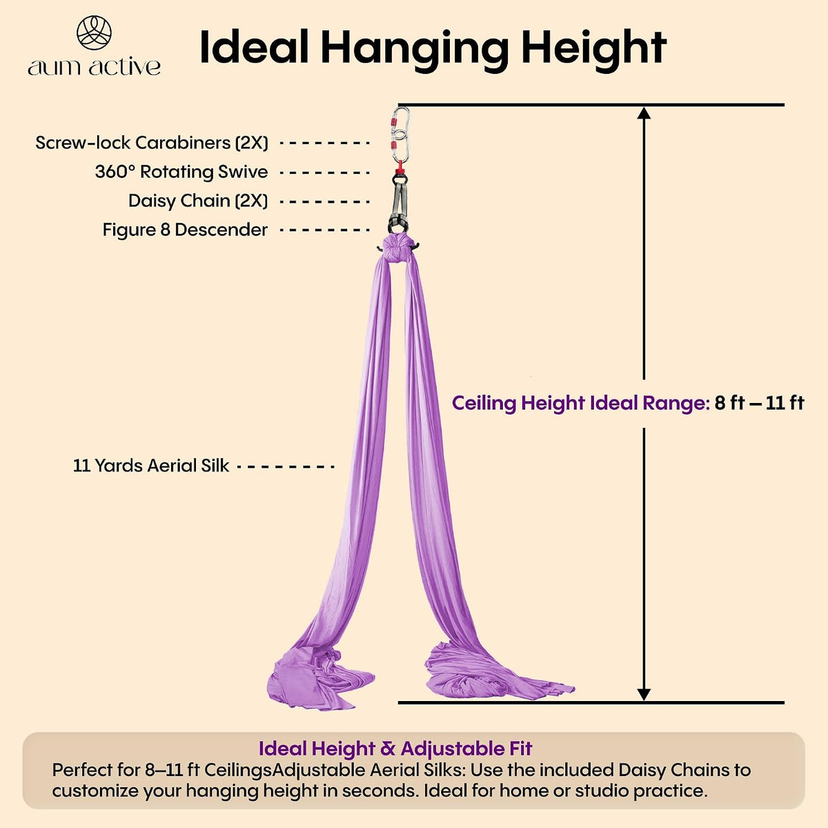 Aerial Silks Yoga Hammock Kit, 11 Yards, Hardware and Swivel