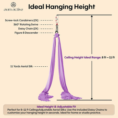 Aerial Silks Yoga Hammock Kit, 11 Yards, Hardware and Swivel