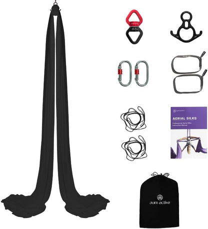Aerial Silks Yoga Hammock Kit, 11 Yards, Hardware and Swivel