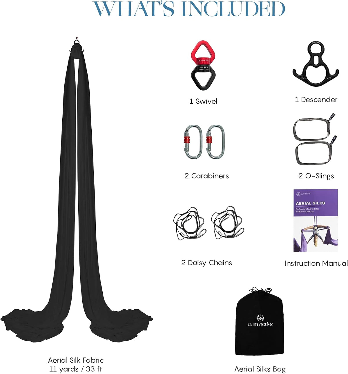 Aerial Silks Yoga Hammock Kit, 11 Yards, Hardware and Swivel