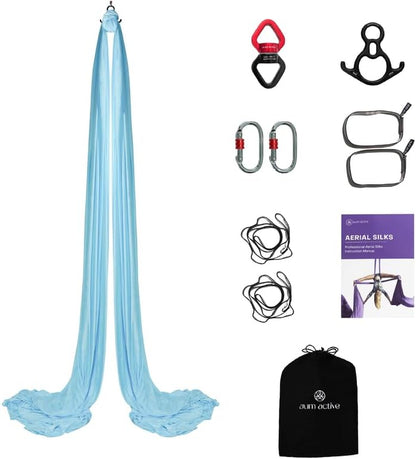 Aerial Silks Yoga Hammock Kit, 11 Yards, Hardware and Swivel