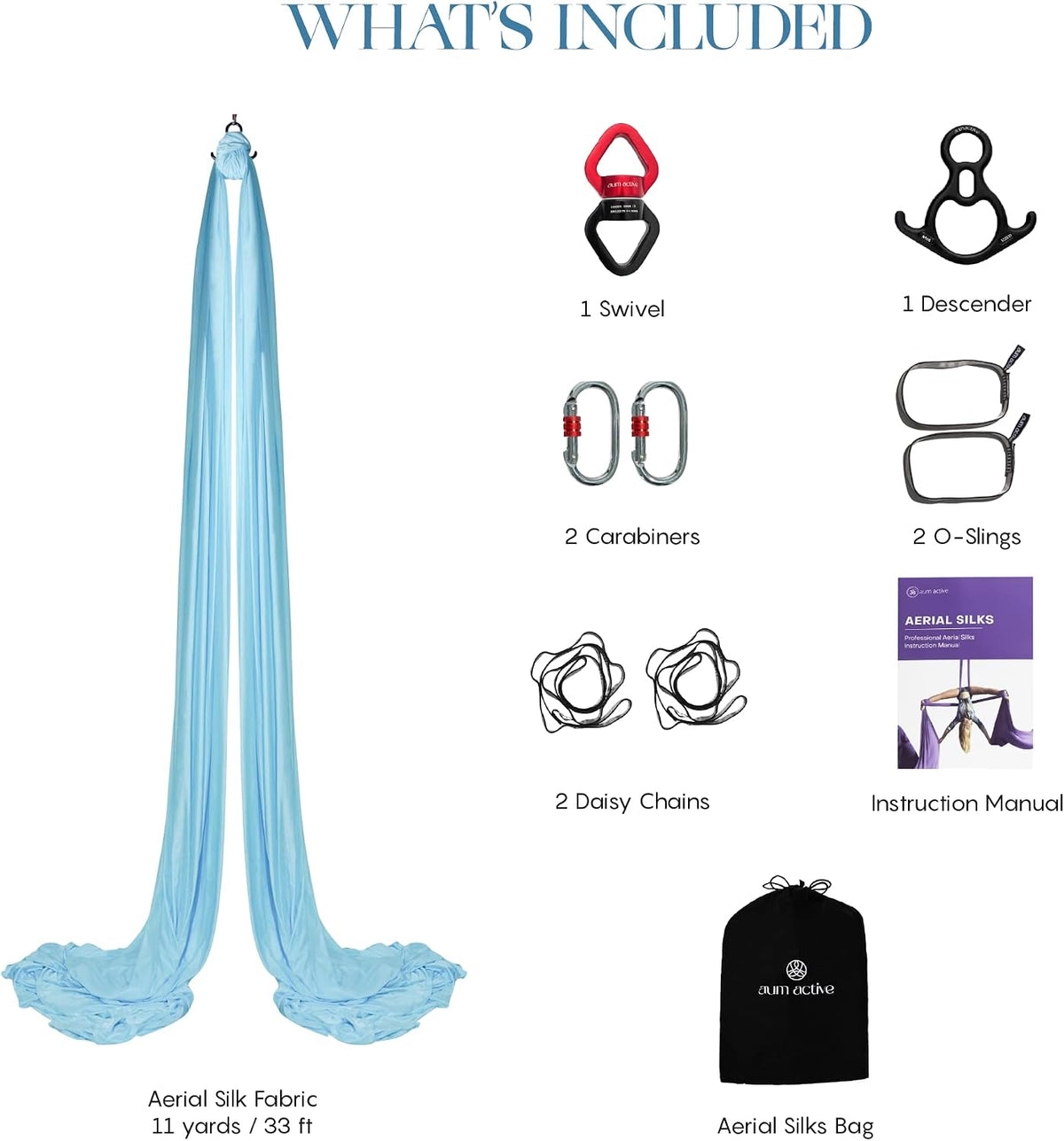 Aerial Silks Yoga Hammock Kit, 11 Yards, Hardware and Swivel