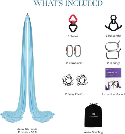 Aerial Silks Yoga Hammock Kit, 11 Yards, Hardware and Swivel