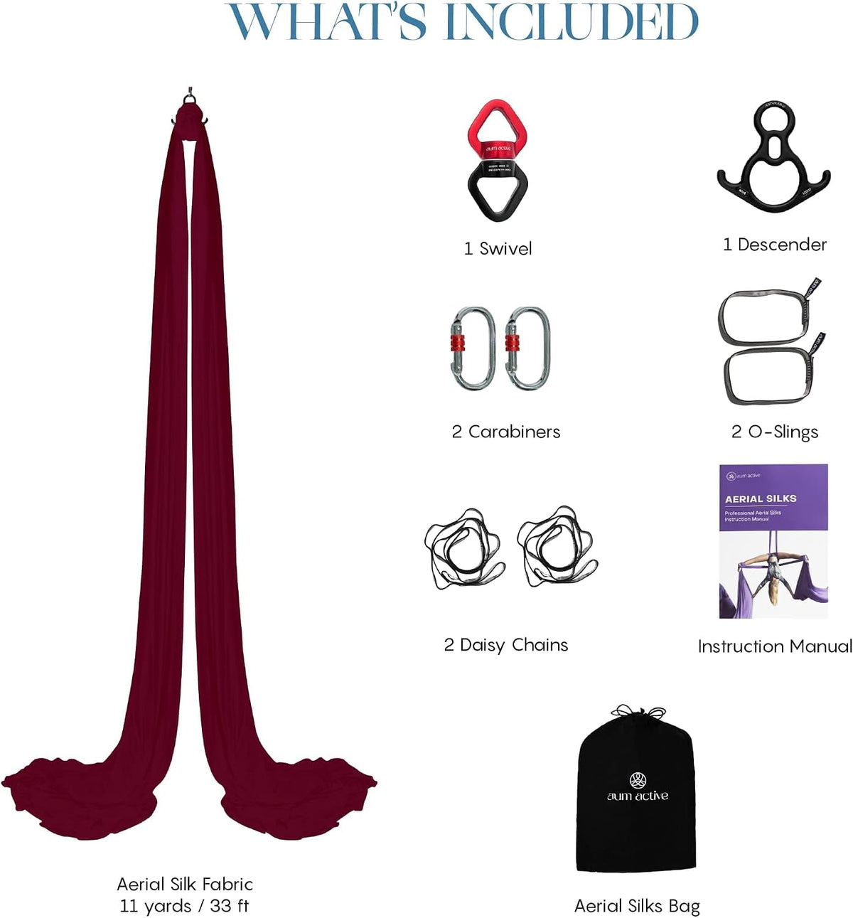 Aerial Silks Yoga Hammock Kit, 11 Yards, Hardware and Swivel