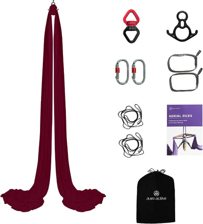 Aerial Silks Yoga Hammock Kit, 11 Yards, Hardware and Swivel