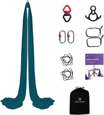Aerial Silks Yoga Hammock Kit, 11 Yards, Hardware and Swivel