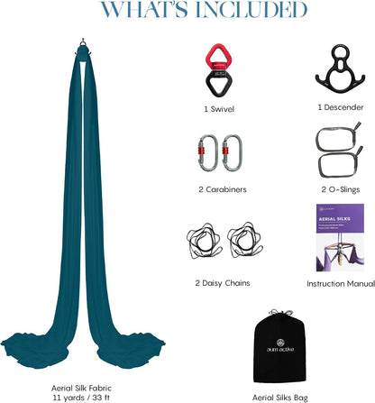 Aerial Silks Yoga Hammock Kit, 11 Yards, Hardware and Swivel