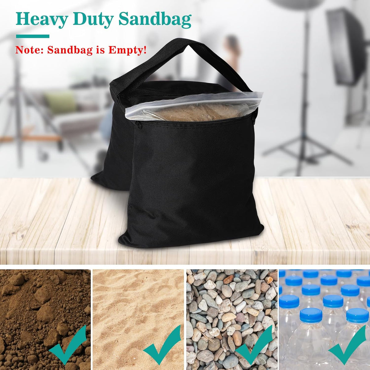 4 Packs Sandbags Weight Bags for Light Stand Photography Video Equipment, Heavy Duty Saddlebag for Backdrop Stand, Photo Tripod, Canopy, Pop up Tent, Umbrella Base, Fishing Chair, Picnic Table