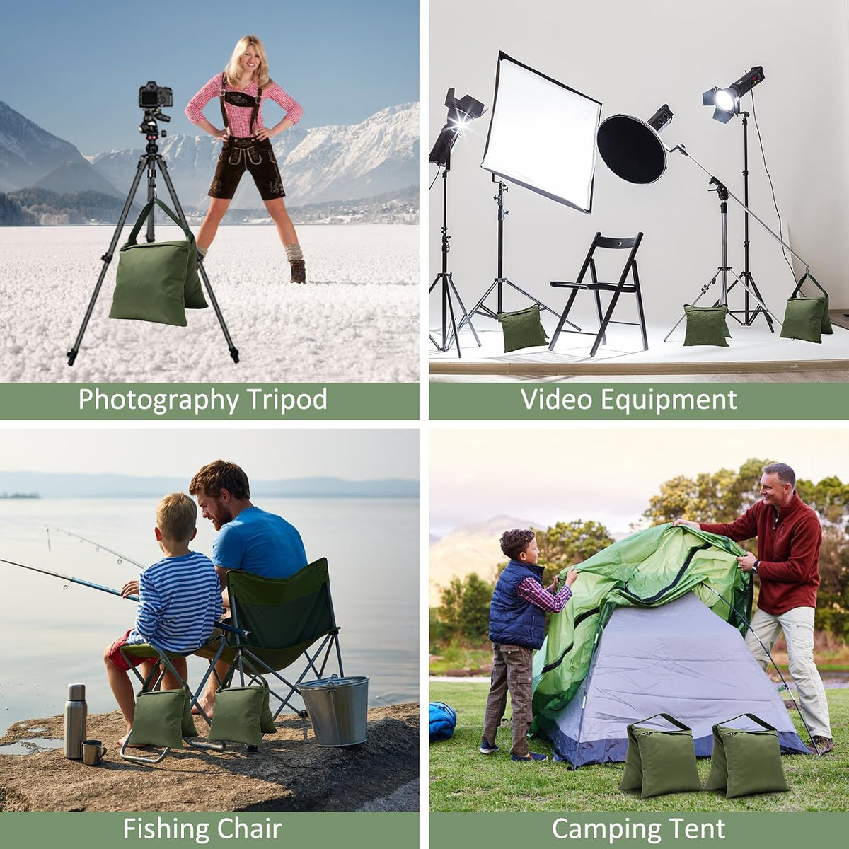 4 Packs Sandbags Weight Bags for Light Stand Photography Video Equipment, Heavy Duty Saddlebag for Backdrop Stand, Photo Tripod, Canopy, Pop up Tent, Umbrella Base, Fishing Chair, Picnic Table