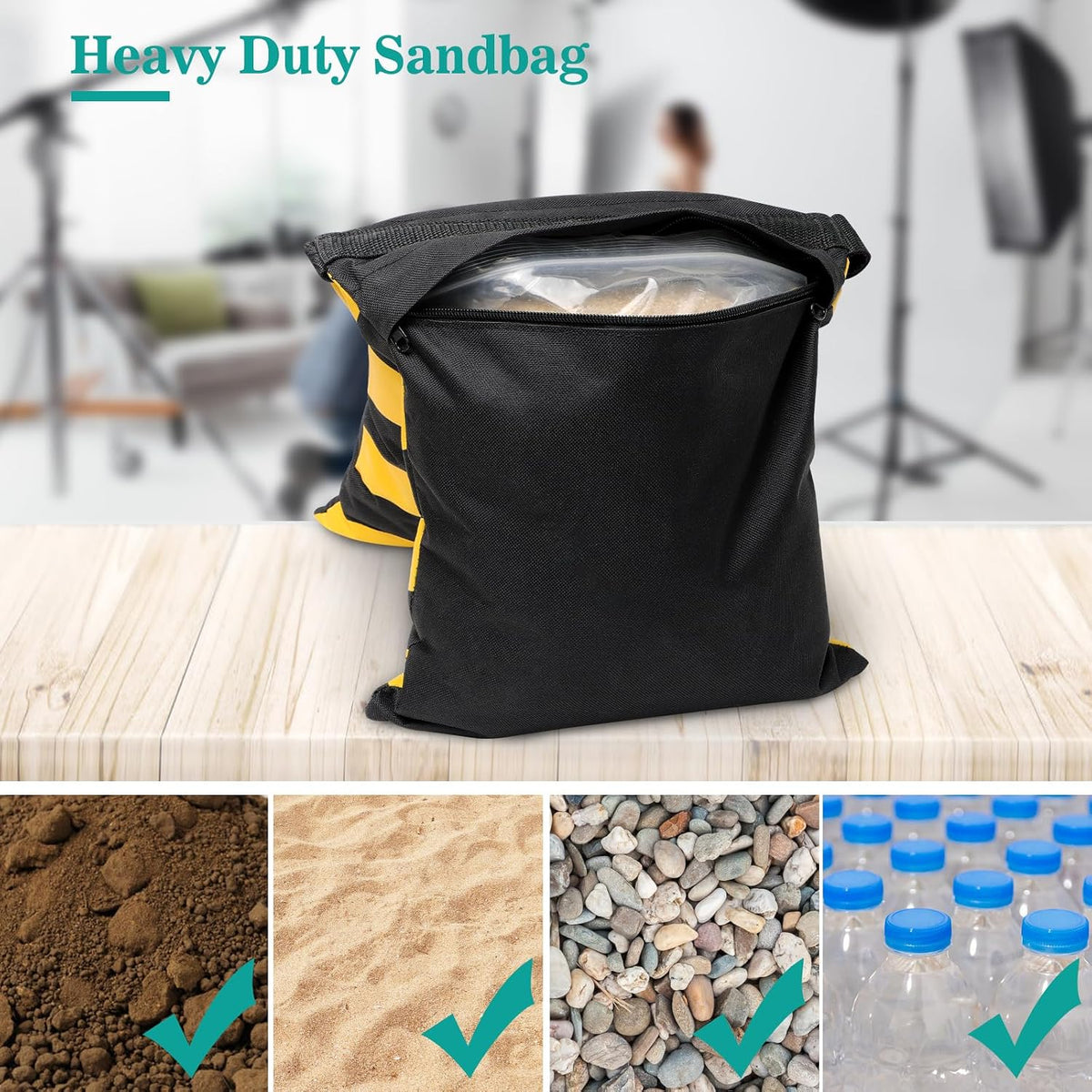 4 Packs Sandbags Weight Bags for Light Stand Photography Video Equipment, Heavy Duty Saddlebag for Backdrop Stand, Photo Tripod, Canopy, Pop up Tent, Umbrella Base, Fishing Chair, Picnic Table