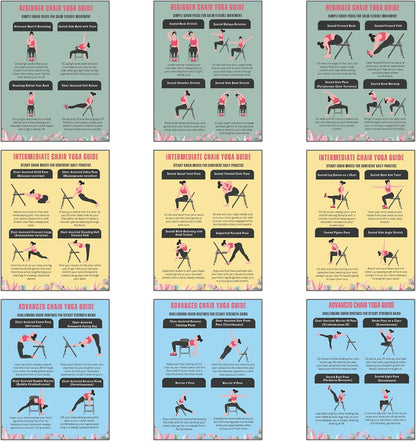 Chair Yoga Exercise Chart for Seniors and Beginners, 3-Level Program, Seated and Chair-Assisted Poses, Flexibility, Balance and Pain Relief, Large Workout Poster