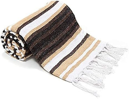 Americanflat 50x70 Authentic Mexican Throw Blanket - Falsa Blanket - Soft Cotton Throw Blankets for Indoor or Outdoor - Use for Yoga, Meditation, or Beach - Grey Stripes