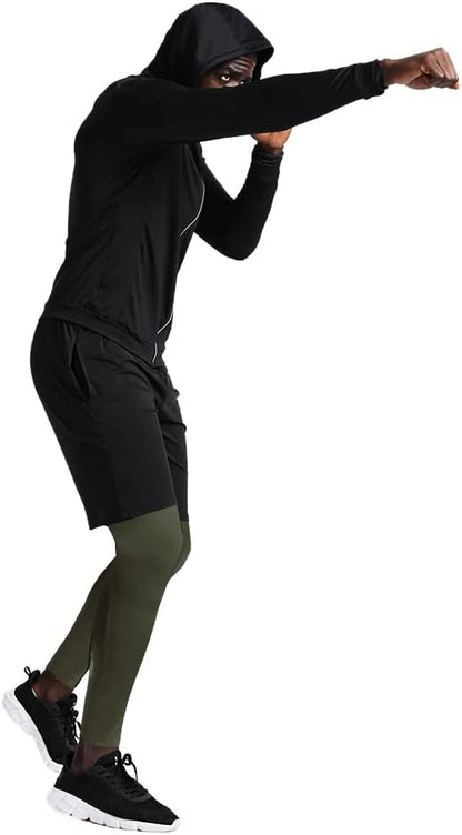 BUYJYA 5Pcs Men's Compression Pants Shirt Top Long Sleeve Jacket Athletic Sets Gym Clothing Mens Workout