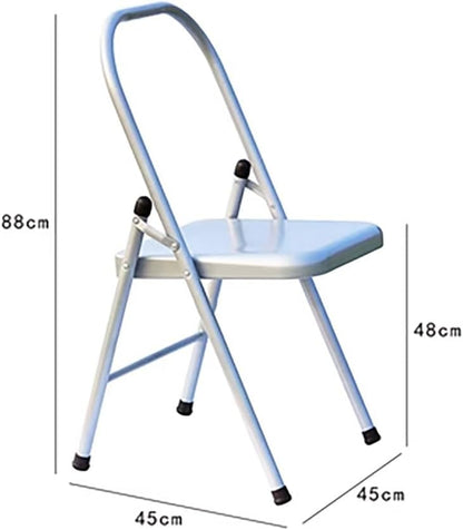 Metal Yoga Chair, Backless Yoga Chair, Steel seat Surface, Yoga assistive Chair, Iyengar Yoga Chair, with Anti-Slip Foot Covers, Rear Single Beam Design, Silver