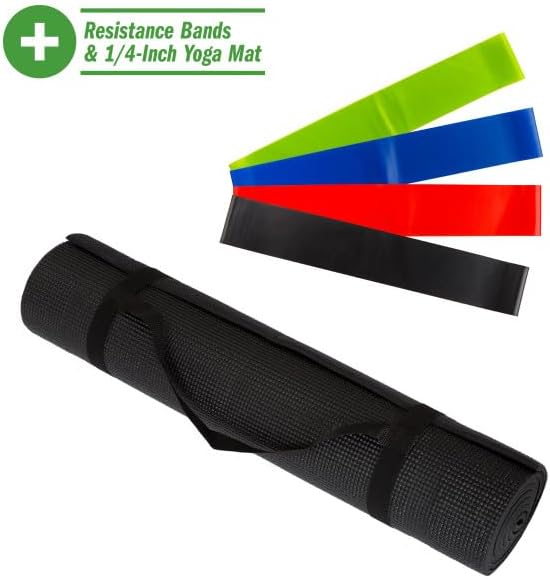 Yoga Mat Set - 4-Pack of Resistance Bands for Working Out with 1/4-Inch Workout Mat - Home Gym Starter Kit - Exercise Equipment by Wakeman (Black)