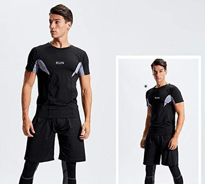 BUYJYA 5Pcs Men's Compression Pants Shirt Top Long Sleeve Jacket Athletic Sets Gym Clothing Mens Workout