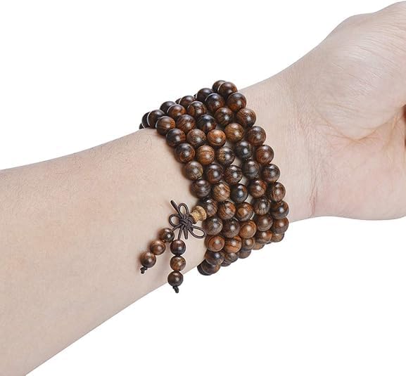 Handmade Mala Beads Bracelet 108 8mm Prayer Meditation Bracelet Sandalwood Elastic, Buddhist Beads, Prayer Mala Necklace for Men and Women Gifts