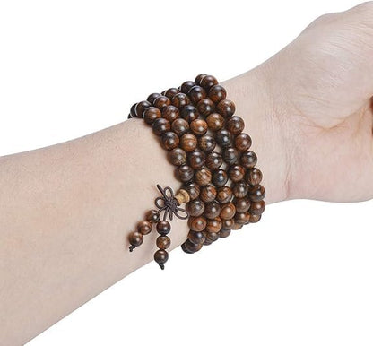 Handmade Mala Beads Bracelet 108 8mm Prayer Meditation Bracelet Sandalwood Elastic, Buddhist Beads, Prayer Mala Necklace for Men and Women Gifts