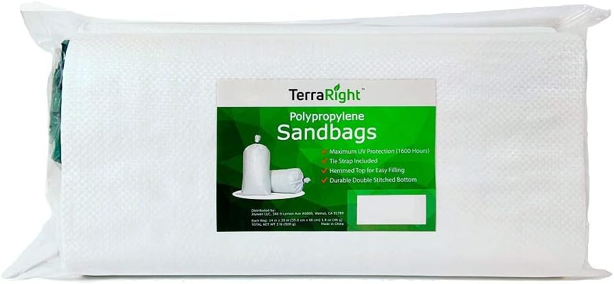 Sandbags - Extra Durable Empty White Woven Polypropylene Sand Bags w/Ties, Max. UV Protection, 14" x 26" (20 Count)