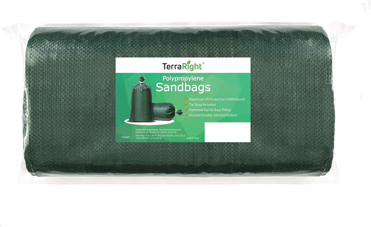 Sandbags - Extra Durable Empty White Woven Polypropylene Sand Bags w/Ties, Max. UV Protection, 14" x 26" (20 Count)