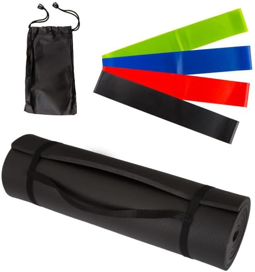Yoga Mat Set - 4-Pack of Resistance Bands for Working Out with 1/2-Inch Workout Mat - Home Gym Starter Kit - Exercise Equipment by Wakeman (Green)