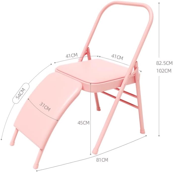 Yoga Auxiliary Chair with Lumbar Back Support,Metal Steel Frame, Backless Yoga Chair Prop,Foldable Portable Yoga Chair with PU Leather/Cotton Linen