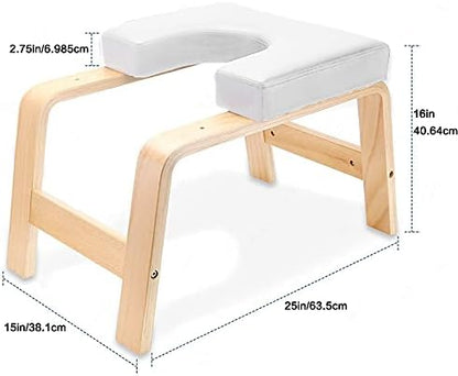 Yoga Headstand Bench, Multifunctional Yoga Inversion Stool, Wood Frame and PU Pads, Upside Down Chair for Balance Training Core Strength (Pure Pearl White)