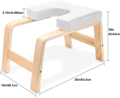 Yoga Headstand Bench, Multifunctional Yoga Inversion Stool, Wood Frame and PU Pads, Upside Down Chair for Balance Training Core Strength (Pure Pearl White)