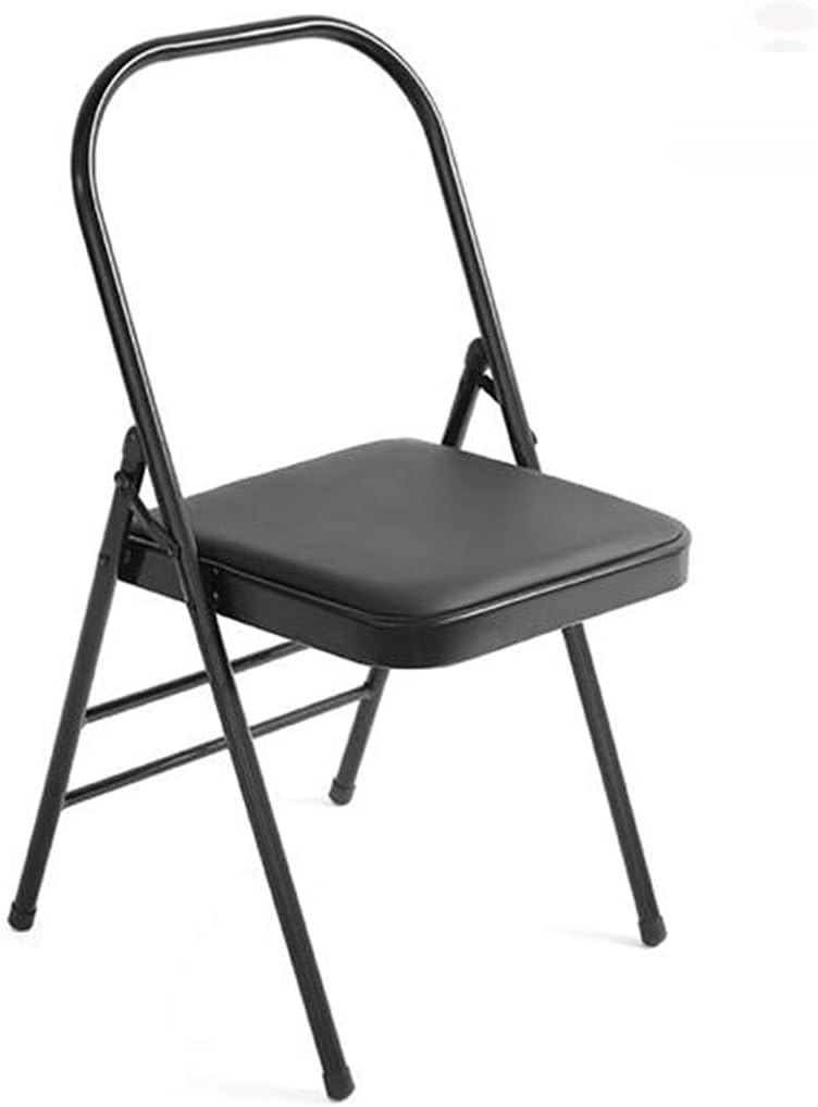 Yoga Chair,Iyengar Yoga Chair,PU Leather Backless Yoga Chair,Metal Folding Yoga Chair,Portable Yoga Chair,Home Fitness Inverted Yoga Chair,Black