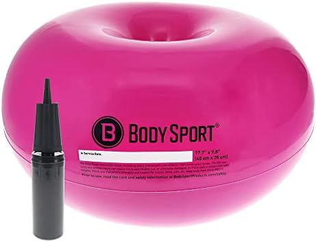 Body Sport Donut Ball – Durable, Inflatable Exercise Ball for Balance & Stability Training, Yoga, & Pilates Workouts – Use in Home, Office, Gym, or Classroom