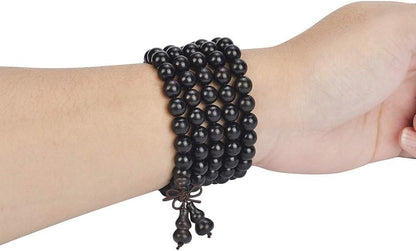 Handmade Mala Beads Bracelet 108 8mm Prayer Meditation Bracelet Sandalwood Elastic, Buddhist Beads, Prayer Mala Necklace for Men and Women Gifts